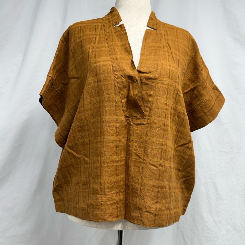 Banana Republic Rust Linen Cotton V neck Blouse